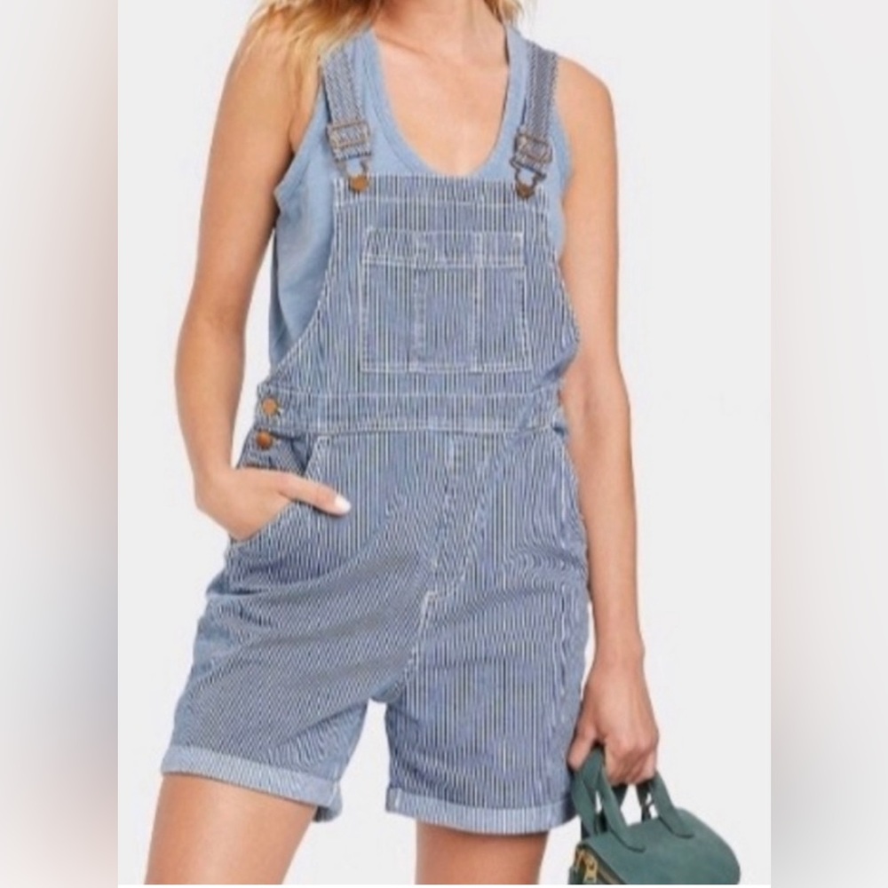 Women's Denim Boyfriend Shortalls - Universal Thread Blue Striped
